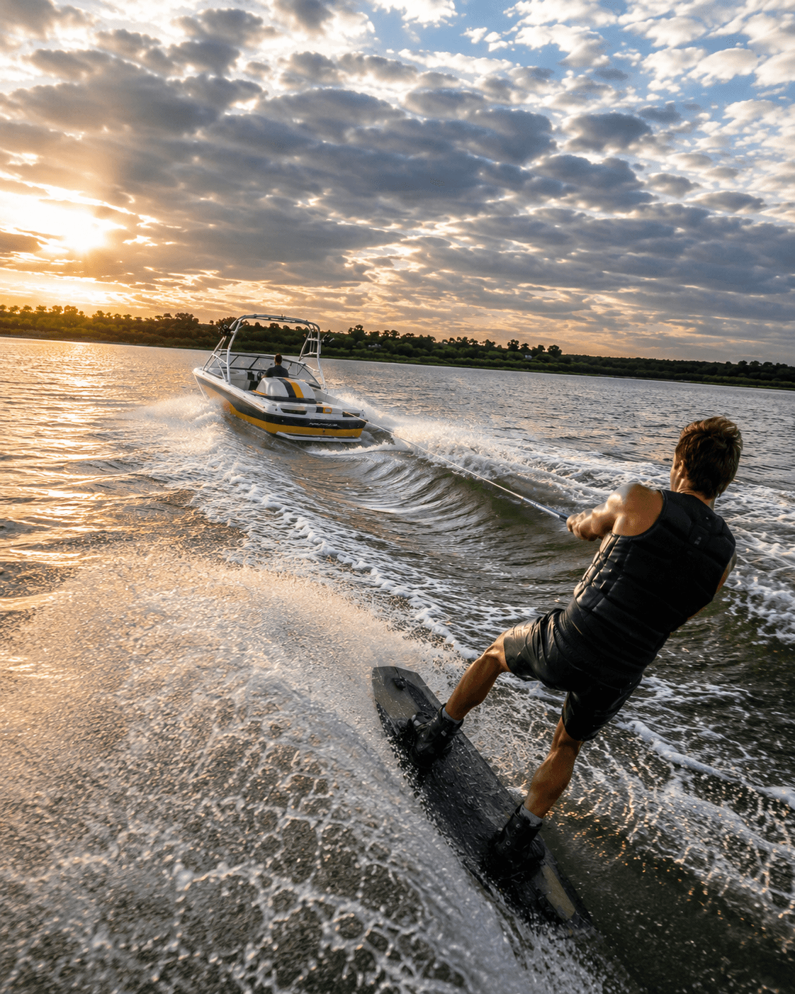 Райдер на вейкборде за катером Nautique